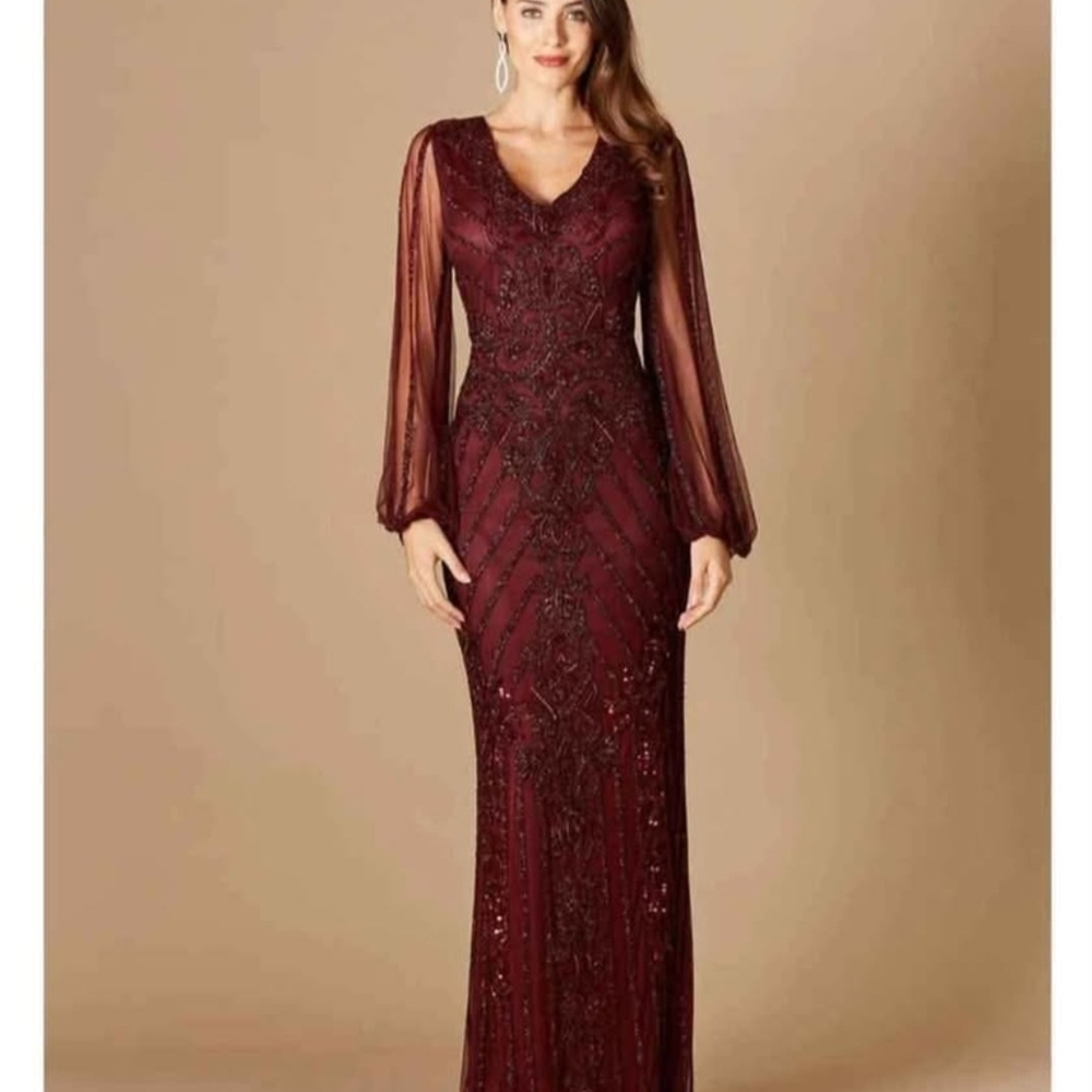 LARA Burgundy Long Sleeve Gown